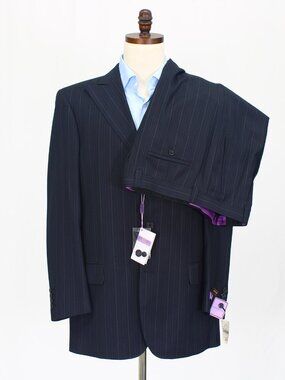 Ervin Magic Johnson 42L 36 Navy Full Suit 3-Button Stripe R880